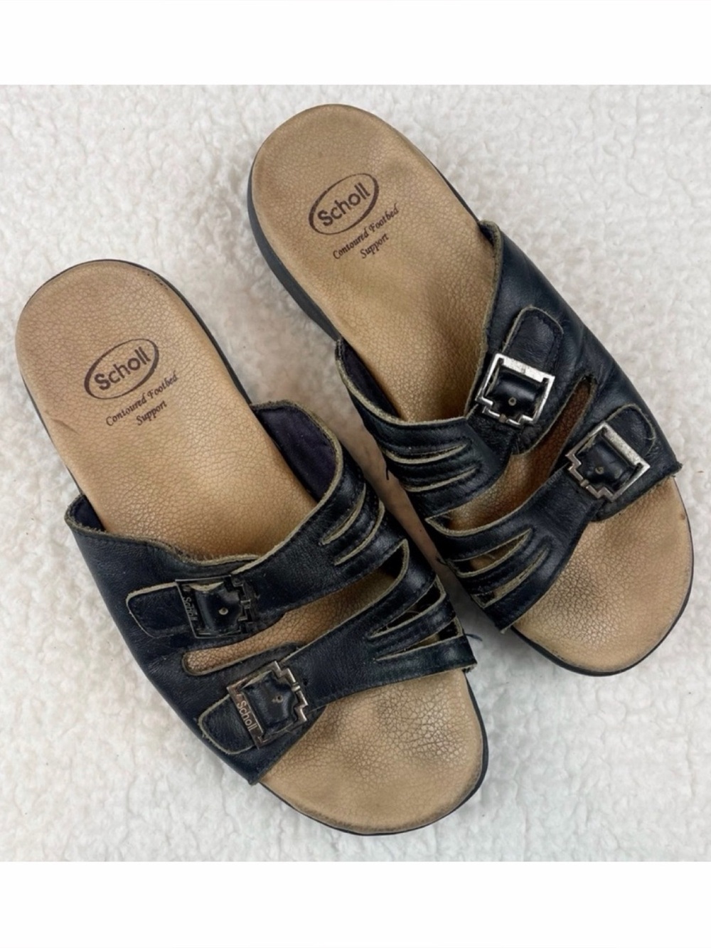 DR. SCHOLL’S • Black/Tan Strappy Buckle Slip-On Sandals, 4 - Picture 1 of 14